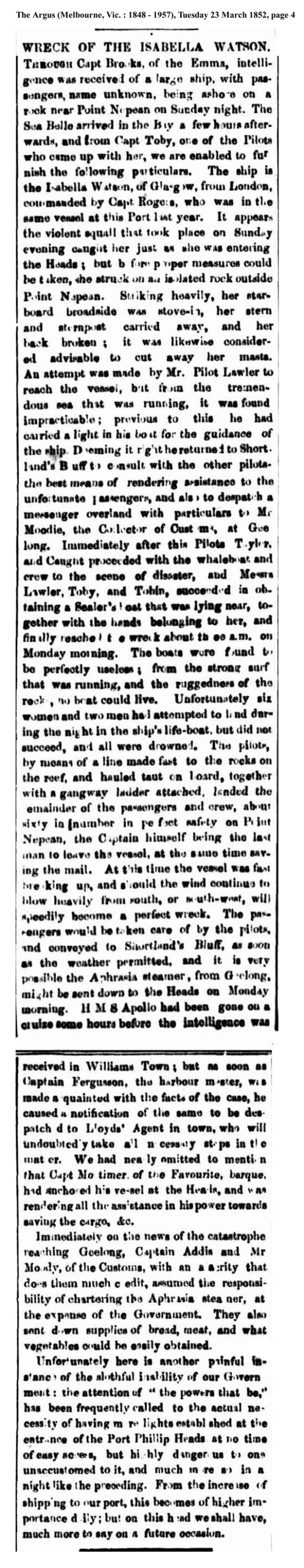 news - Isabella Watson 1852