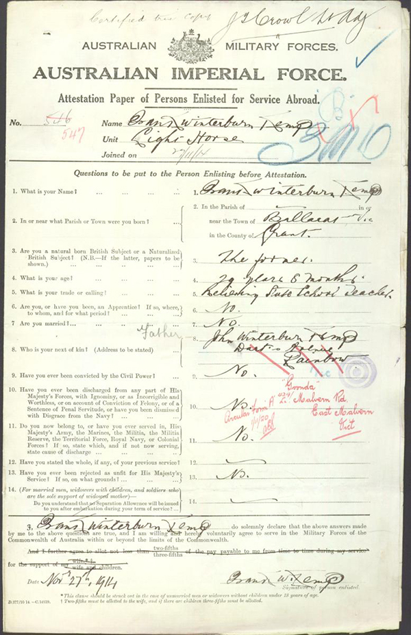 Frank Kemp enlistment