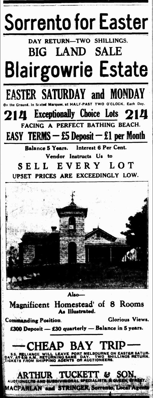 Blairgowrie Estate ad Argus 1923 Mar 28th
