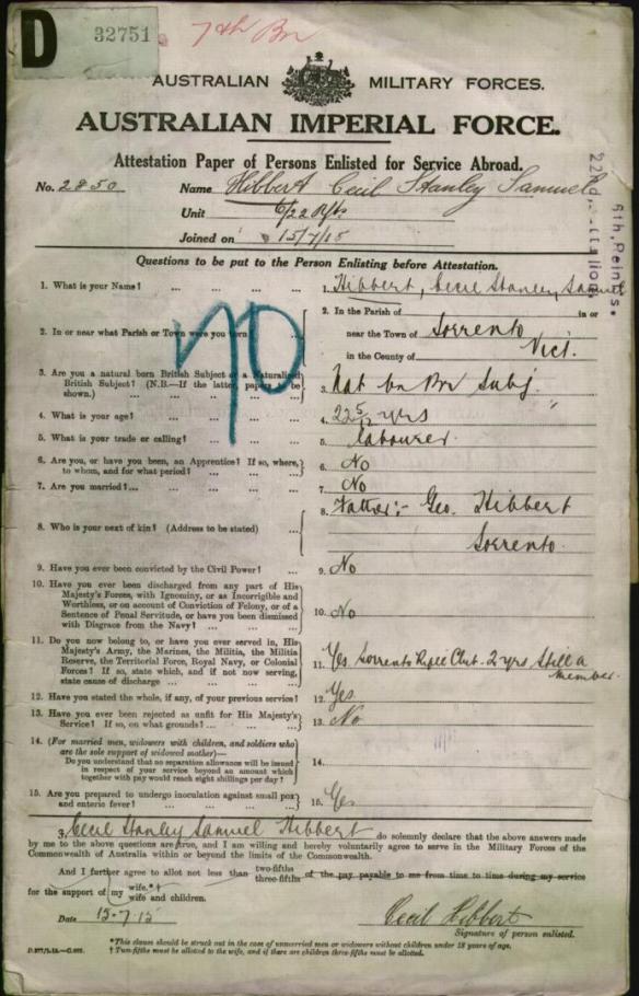 Cecil Hibbert enlistment