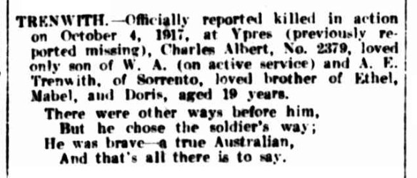 trenwith notice Argus 26 oct 1918